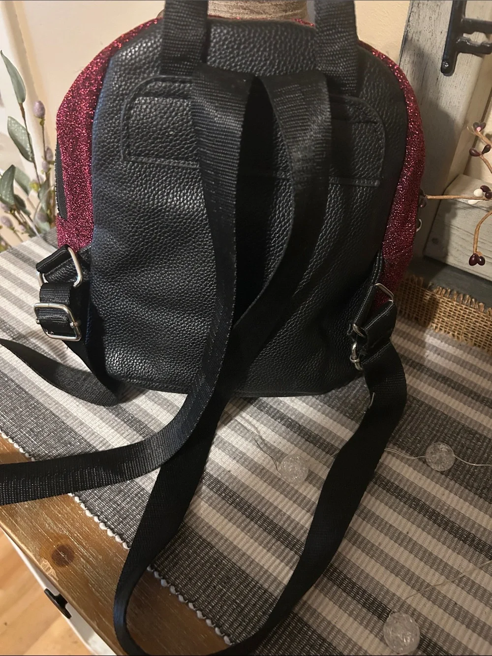 adidas Sparkle Burgundy Mini Backpack with Front Zip - Picture 5 of 11